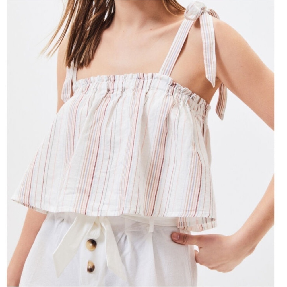 L.A. Hearts | Striped Linen Cotton Blend Adjustable Tie Straps Crop Top Cami M